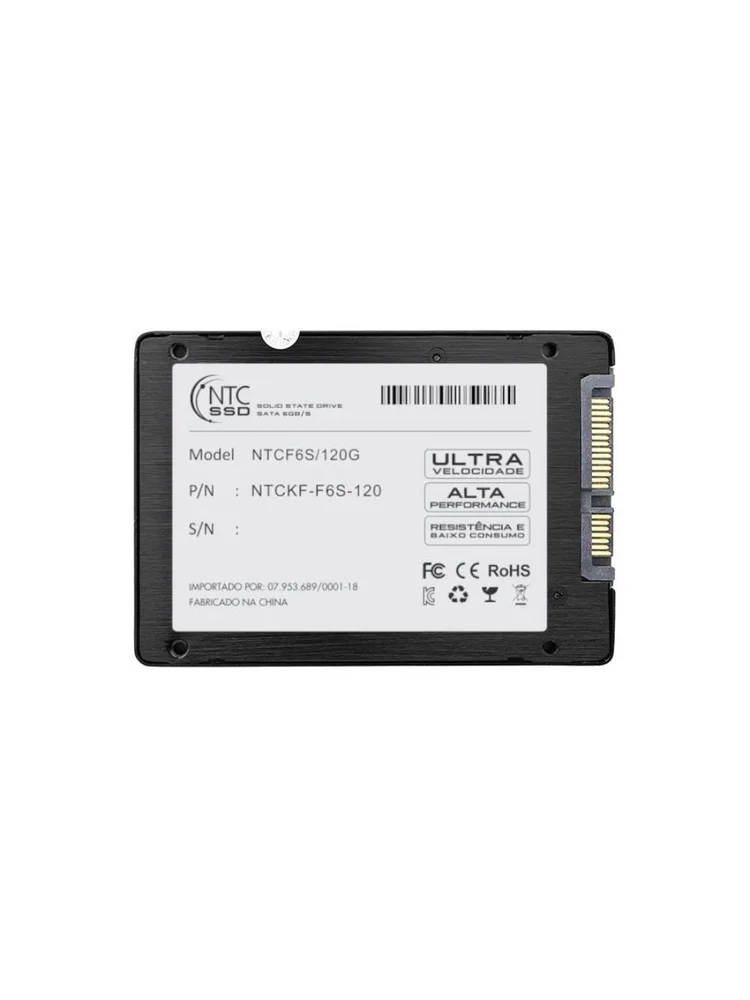 SSD Sata 120GB NTC Sata Lll 2.5", Leitura 500 MB/s, Gravação 400 MB/s SSD Sata 120GB NTC Sata Lll 2.5", Leitura 500 MB/s, Gravação 400 MB/s