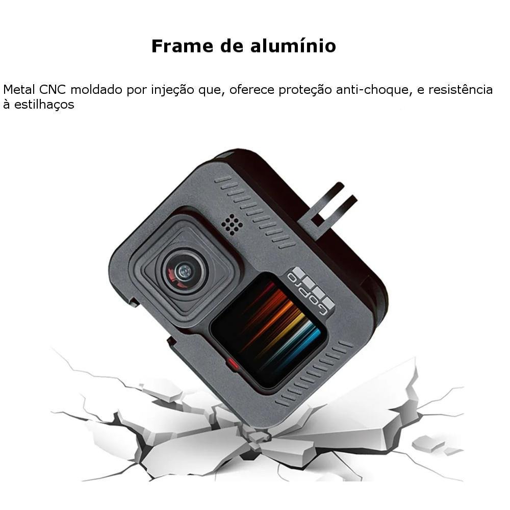 Frame Alumínio Com Encaixe De Microfone Para Gopro 9, 10, 11 E 12