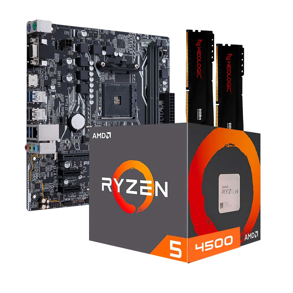 Kit Upgrade AMD Ryzen 5 4500, Placa Mãe A520M, 16GB DDR4, Neologic - Nli84048 Kit Upgrade AMD Ryzen 5 4500, Placa Mãe A520M, 16GB DDR4, Neologic - Nli84048