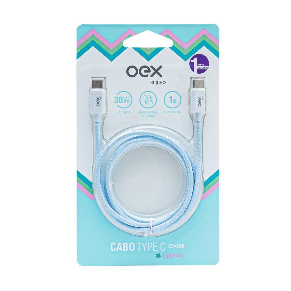 Cabo Oex Type C Para Type C Candy 30W, 1 Metro, Azul - Ce206