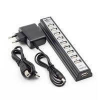 Hub Knup USB 2.0, 10 Portas, 480 MBps, Com Fonte