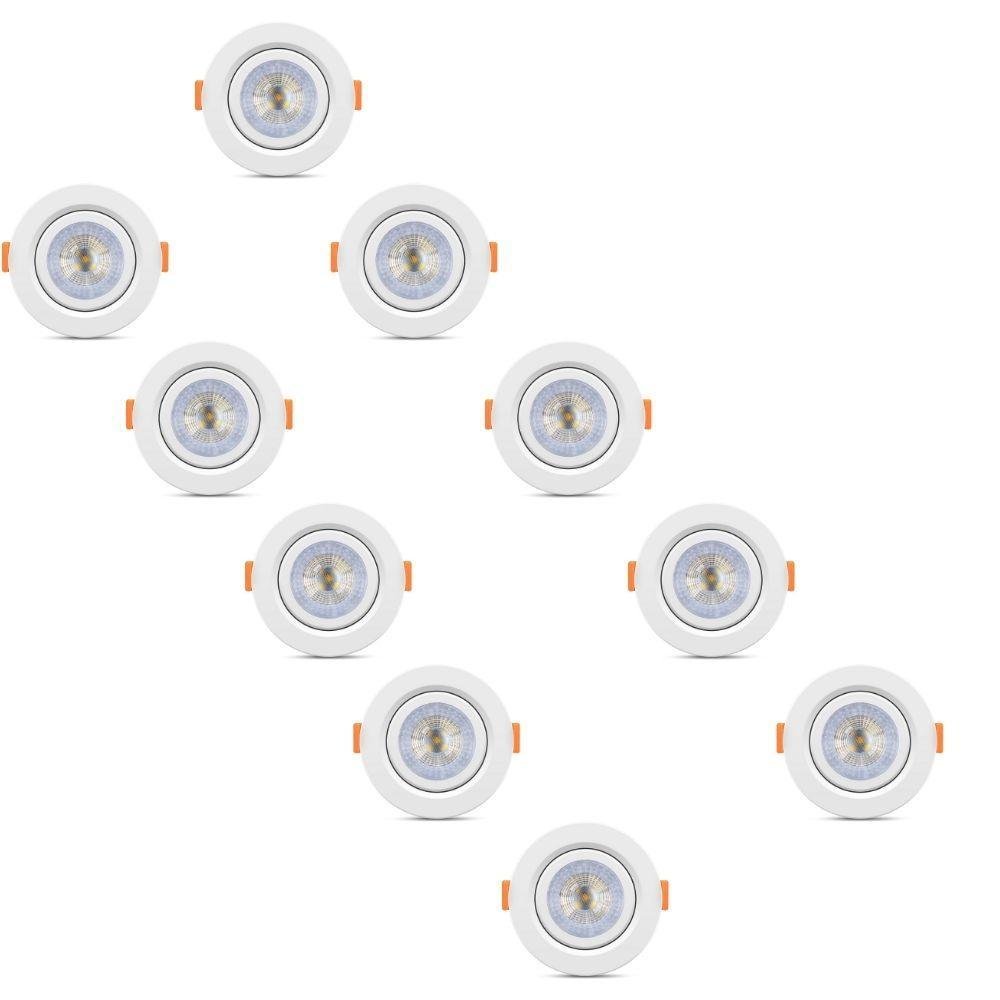 Kit 10 Spot Led Elgin Luminária Mr16 5w 3000k Direcionável Redondo, Branco Quente, Bivolt