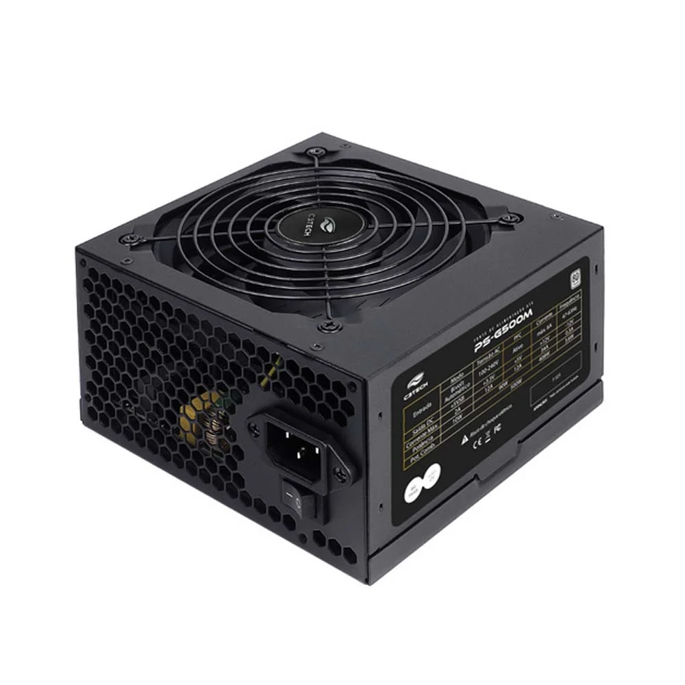 Fonte C3tech Ps-g500, ATX, 500w, 80 Plus White Preto Fonte C3tech Ps-g500, ATX, 500w, 80 Plus White Preto