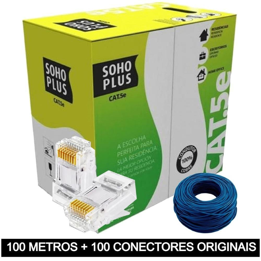 Cabo 100m 100 Conectores Rj45 Cat5e Azul KaBuM
