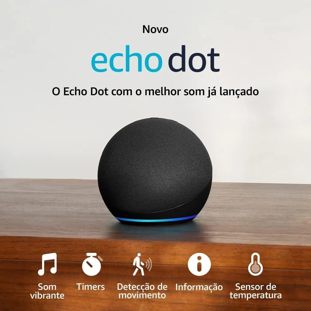 Echo Dot 5ª Geração Amazon, Com Alexa, Smart Speaker, Preto Echo Dot 5ª Geração Amazon, Com Alexa, Smart Speaker, Preto