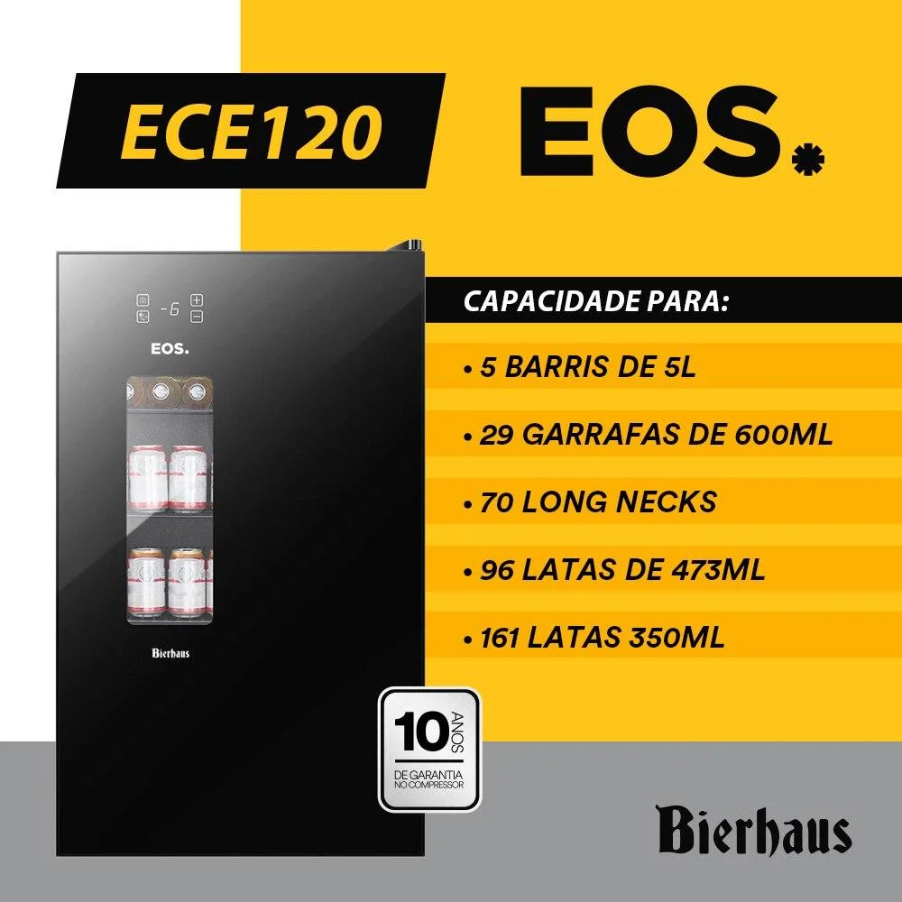 Cervejeira Eos Bierhaus Black Glass, 100 Litros, Frost Free - Ece120 Cervejeira Eos Bierhaus Black Glass, 100 Litros, Frost Free - Ece120