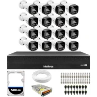 Kit 16 Câmeras Intelbras Vhd 1220 B G7, Full Color, Bullet, Full HD 1080p, Multi Hd Ir 20m + DVR Intelbras Mhdx 3116-c 16 Canais + HD 500GB