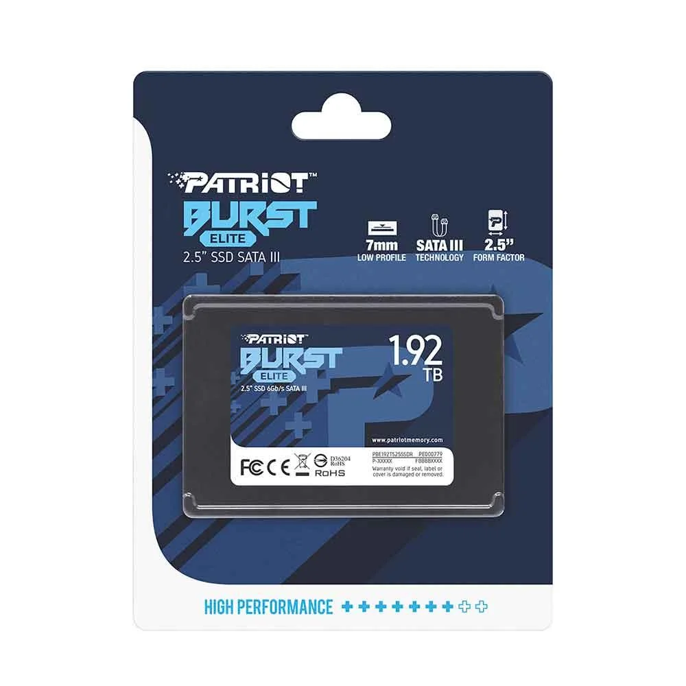 SSD Patriot Burst Elite 1,92TB, SATA 3, 2.5", Leitura 450MB/s E Gravação 320MB/s - Pbe192ts25ssdr SSD Patriot Burst Elite 1,92TB, SATA 3, 2.5", Leitura 450MB/s E Gravação 320MB/s - Pbe192ts25ssdr