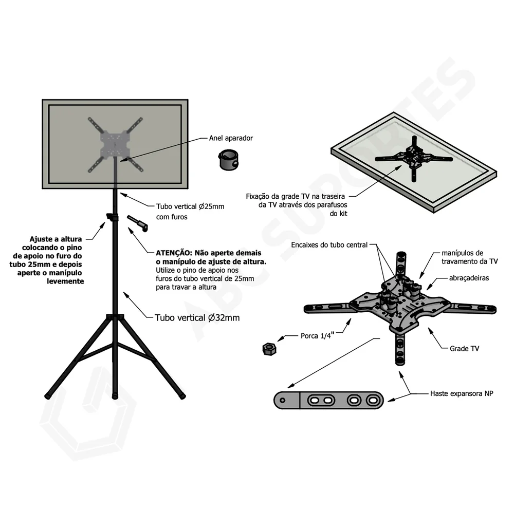 Suporte TV Tripé Telescópio 360° 10 À 55 Polegadas - Avatron Tv-180-b, Preto