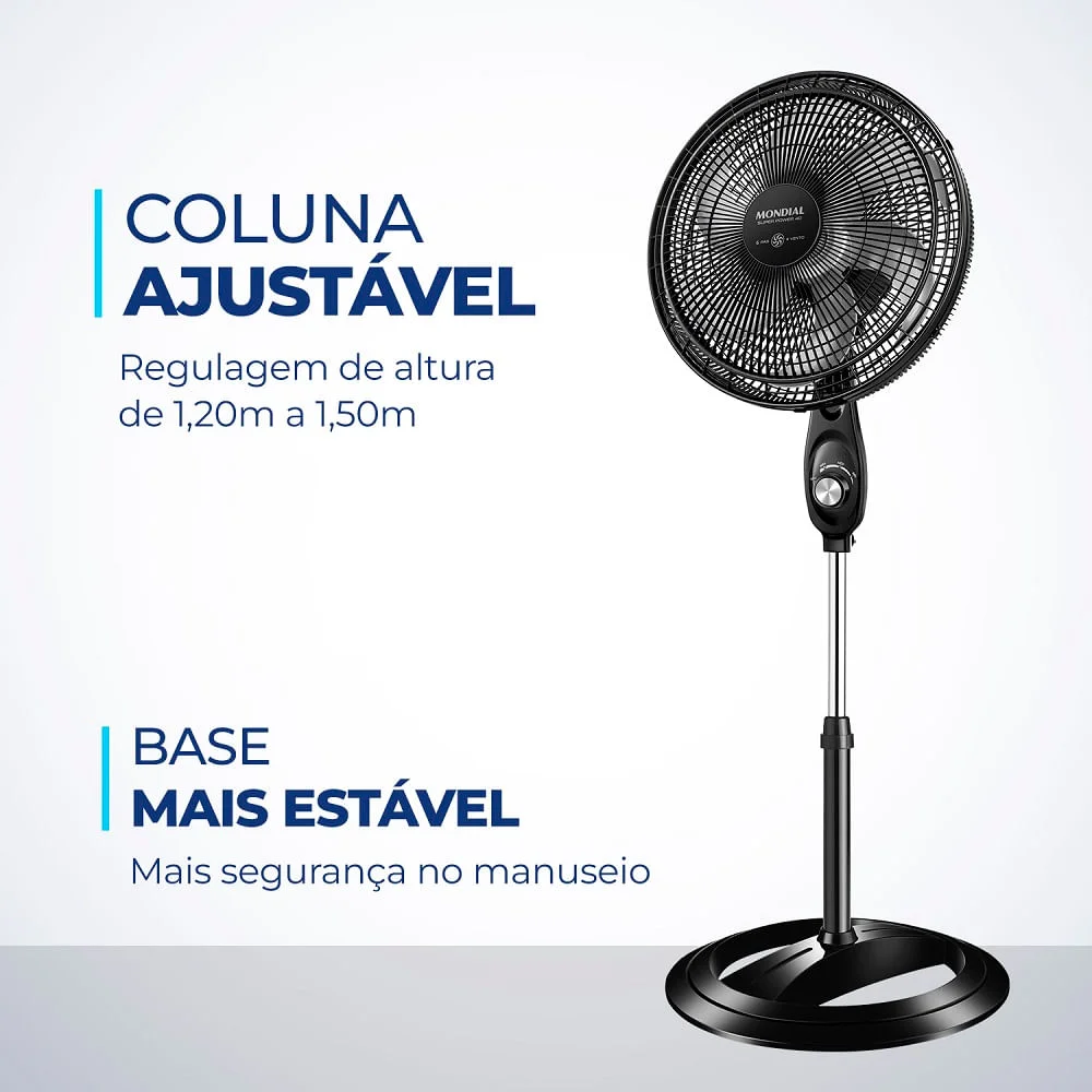 Ventilador De Coluna Mondial Vsp-40c Super Power, 40cm, 6 pás, 140w, 3 Velocidades, Modo Silencioso, 110v - Preto e Prata Ventilador De Coluna Mondial Vsp-40c Super Power, 40cm, 6 pás, 140w, 3 Velocidades, Modo Silencioso, 110v - Preto e Prata