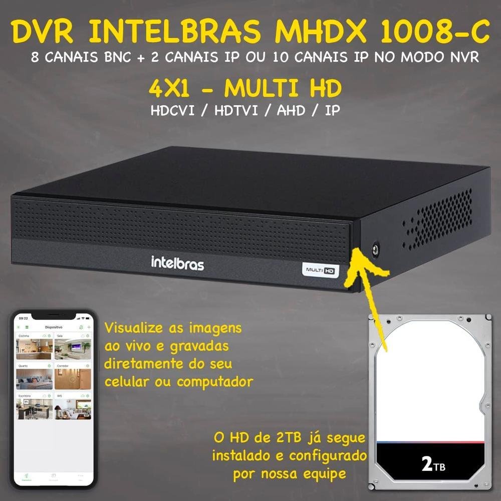 Kit Intelbras Cftv, 8 Cameras VHL 1220B, FULL HD + DVR 1008-c, HD 2TB
