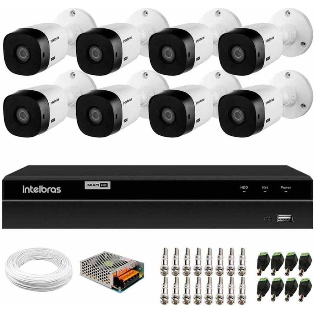 Kit Intelbras 8 Câmeras Hd 720p Vhl 1120 B + Dvr 1108 Intelbras + Acessórios