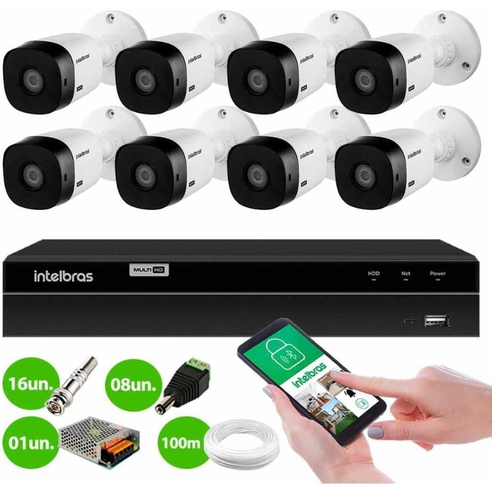 Kit Intelbras 8 Câmeras Hd 720p Vhl 1120 B + Dvr 1108 Intelbras + Acessórios