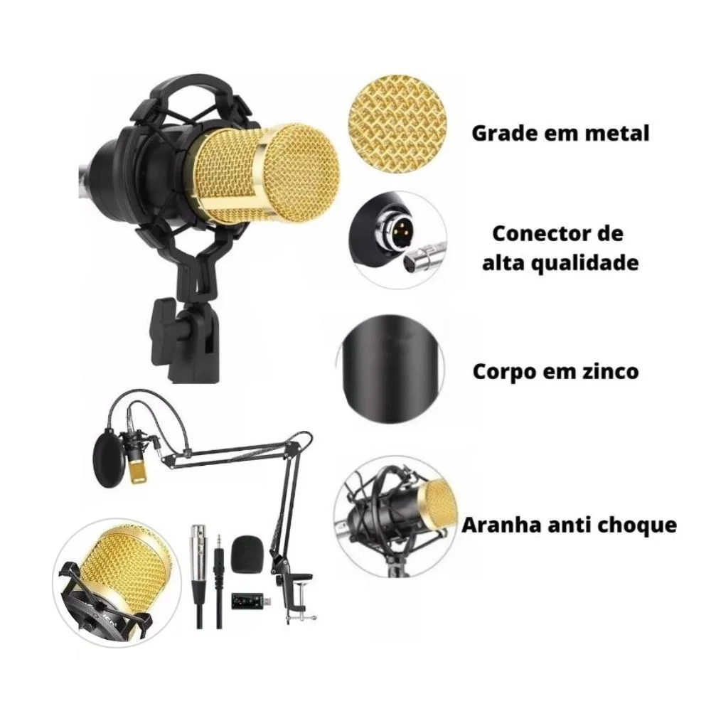 Kit Leboss, Microfone, Condensador Profissional Estúdio - BM-800 Kit Leboss, Microfone, Condensador Profissional Estúdio - BM-800