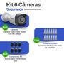 Kit 6 Câmeras, Bullet, FULL HD, 1080p, Lente 2.8mm, Visão Noturna 20m, Ip66 + Conectores