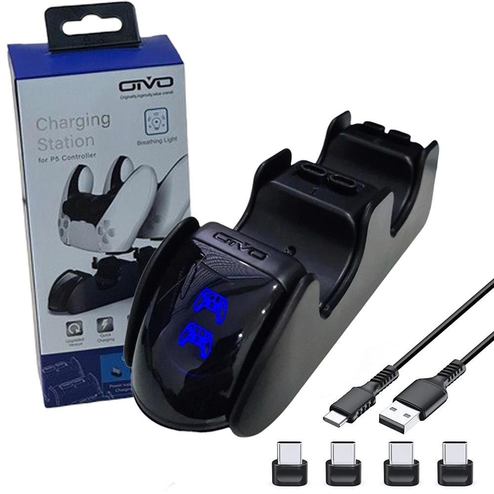 Carregador Controle Ps5 Base Duplo Charge Para Playstation 5 Preto Carregador Controle Ps5 Base Duplo Charge Para Playstation 5 Preto