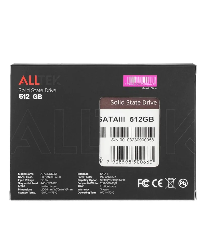Hd SSD 512gb Alltek 2.5 Sata Ill 6 Gbs - 3 Anos Preto 512gb Hd SSD 512gb Alltek 2.5 Sata Ill 6 Gbs - 3 Anos Preto 512gb