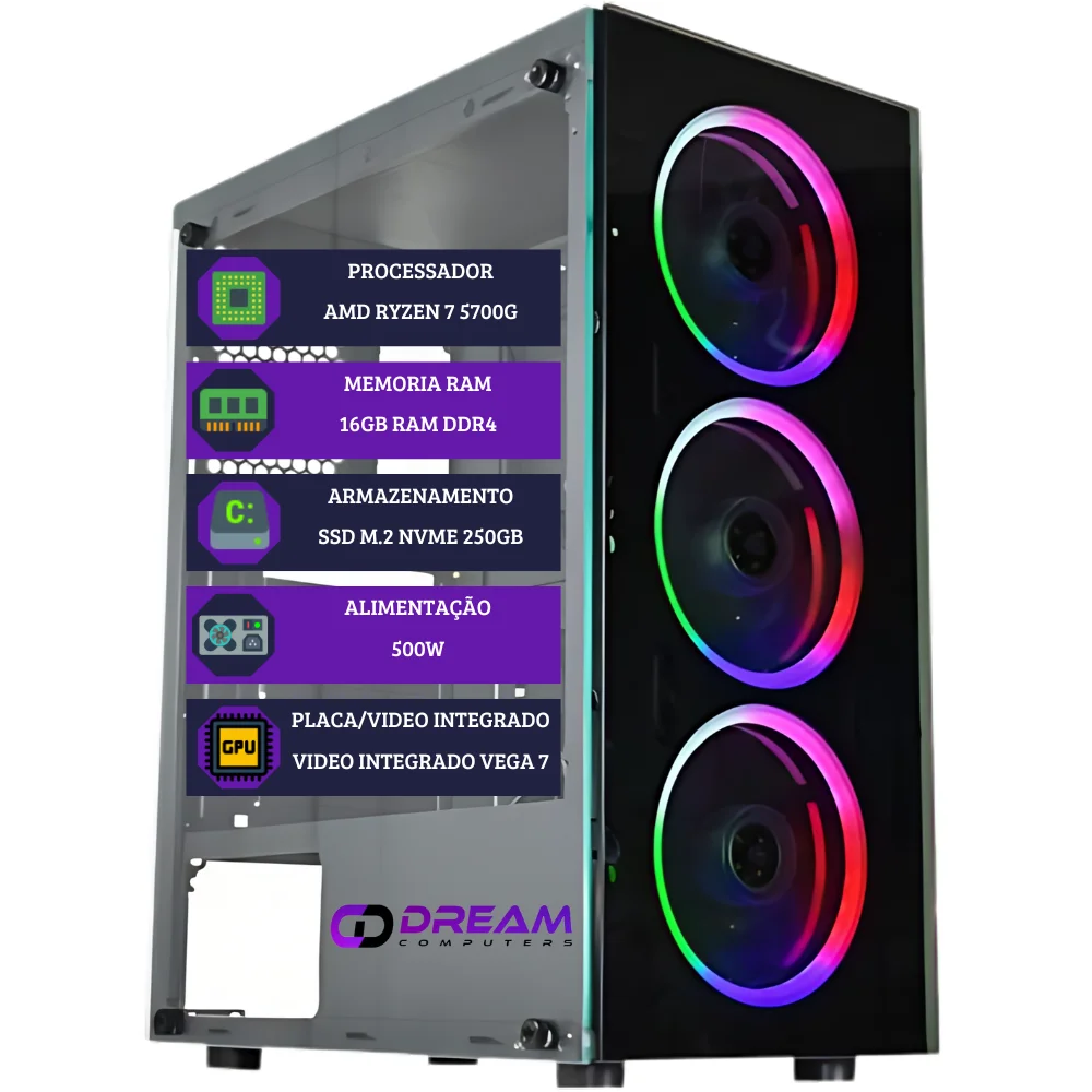 PC GAMER DreamComputers RYZEN 7 5700G 16GB KaBuM