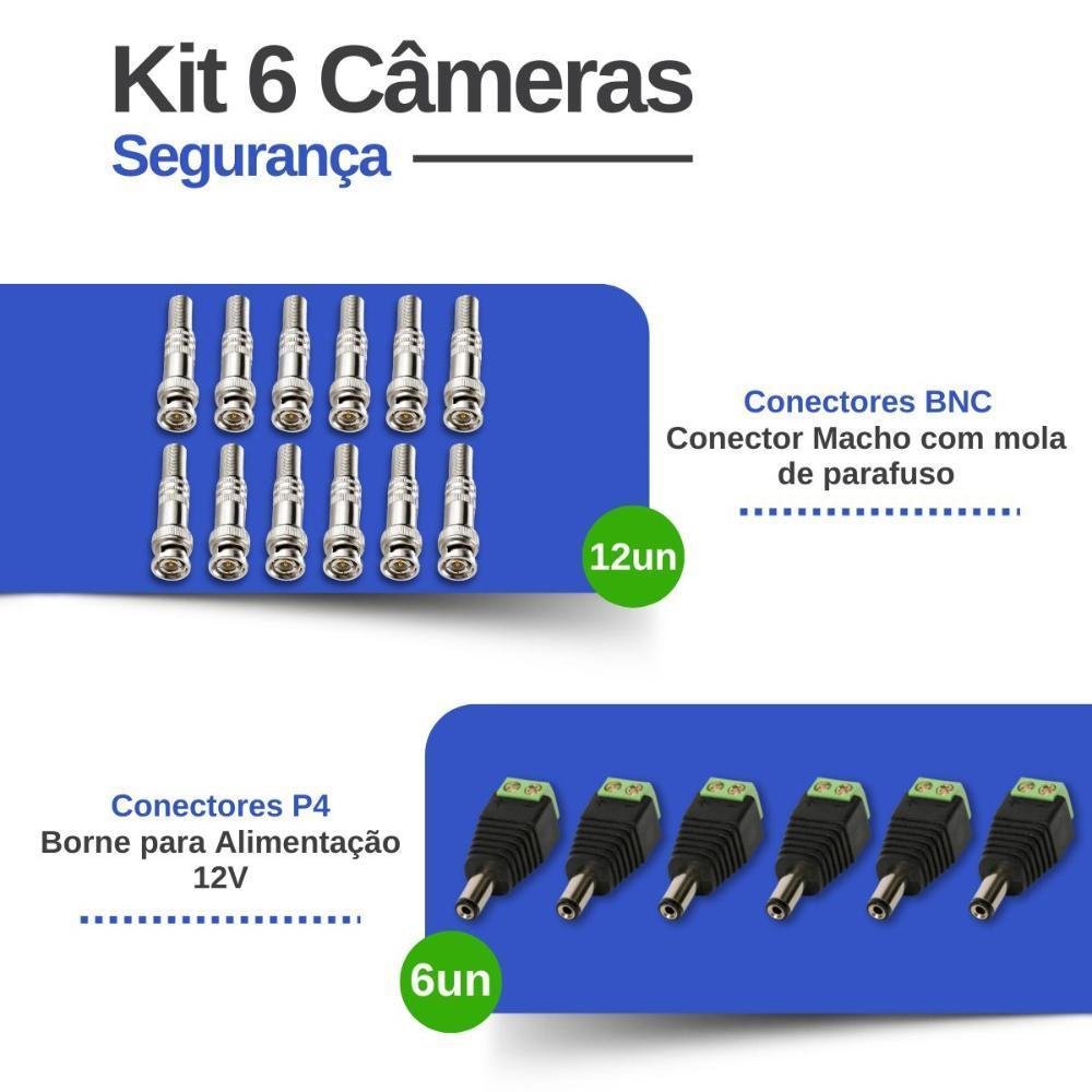 Kit 6 Câmeras Tudo Forte Tf 2020 B Full Hd 1080p Bullet Visão Noturna 20m Proteção Ip66 + Dvr Intelbras Mhdx 3008-c 8 Canais