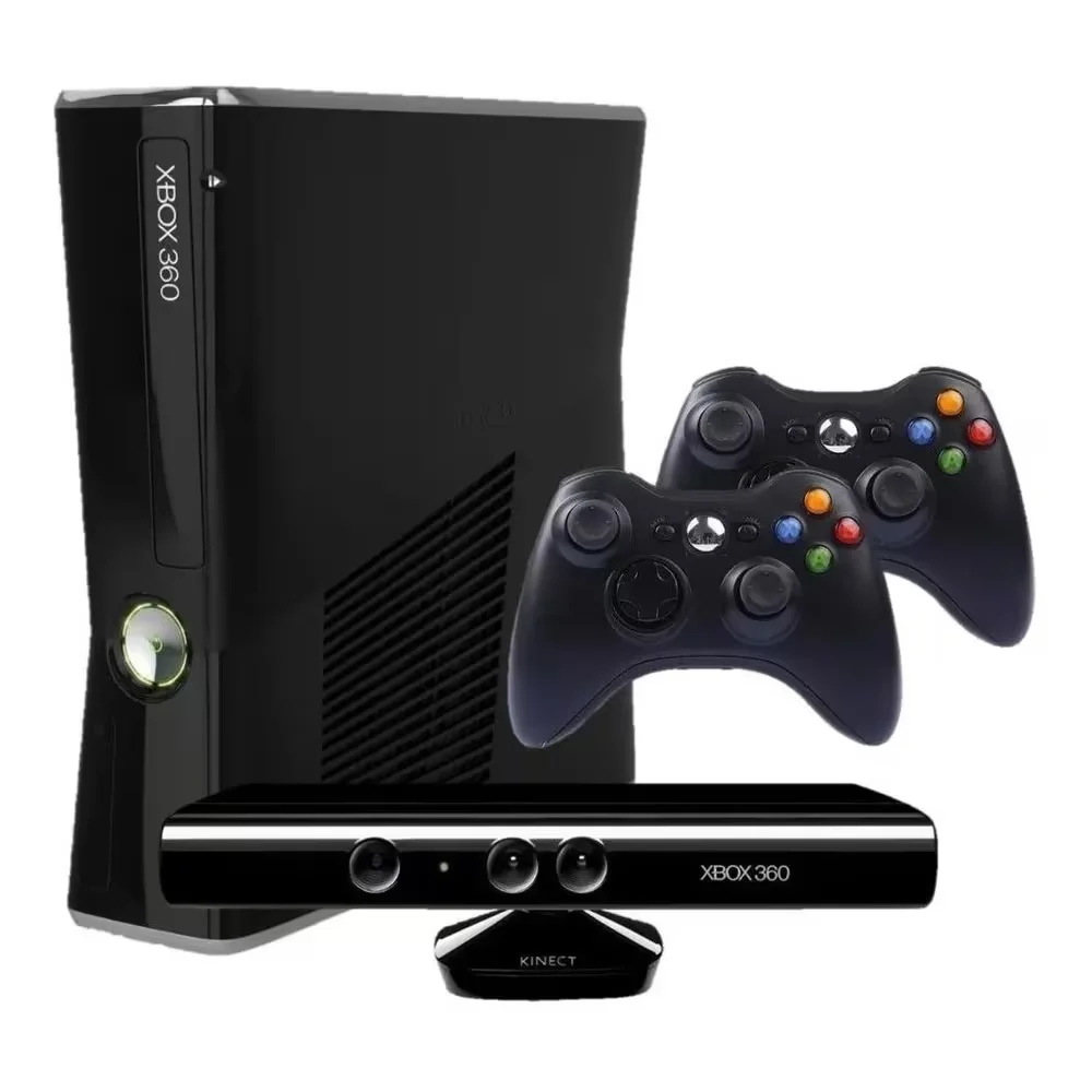 Microsoft XBOX 360 Slim 4gb Standard Cor Matte Black 2 Controles + Kinect + 1 Jogo