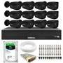 Kit 12 Câmeras Tudo Forte TF 2020 B Black Full HD 1080p Bullet com Visão Noturna 20M Proteção IP66 + Dvr Intelbras MHDX 3116-C 16 Canais + HD SkyHawk 2TB