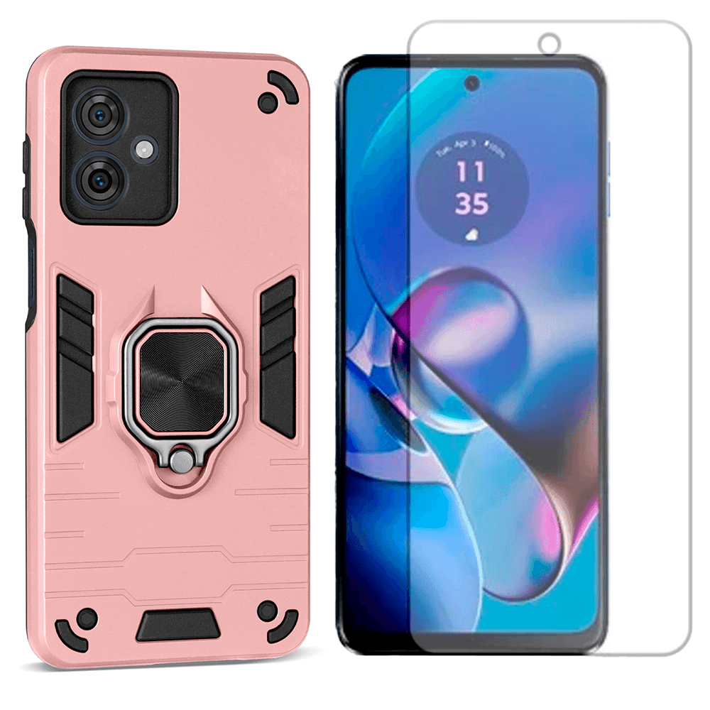Capa Case Anel Para Motorola Moto G64+ Pelicula Hidrogel Cor:rose-gold