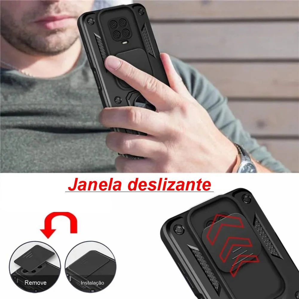 Capa Capinha Case Para Redmi Note 9s - Protetora Resistente Anti Impacto Queda Armadura Militar Cor:preto