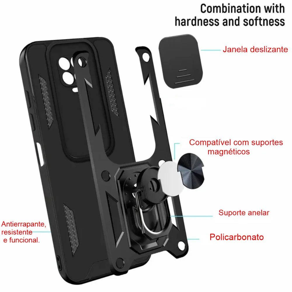 Capa Capinha Case Para Redmi Note 9s - Protetora Resistente Anti Impacto Queda Armadura Militar Cor:preto