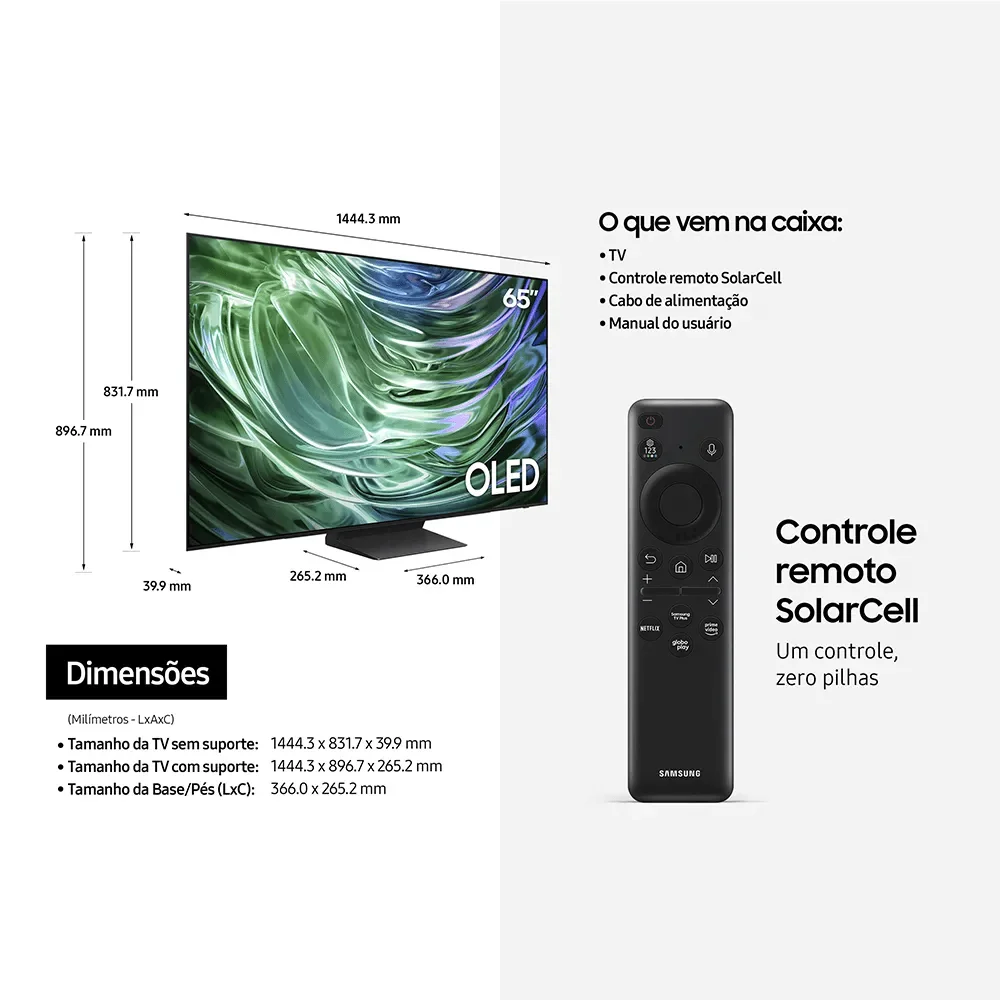 Samsung Ai Tv 65” OLED 4k 65s90d 2024,  Processador Com Ai, Painel Até 144hz, Design Laserslim, Ai Energy Mode, Alexa Built In 65”