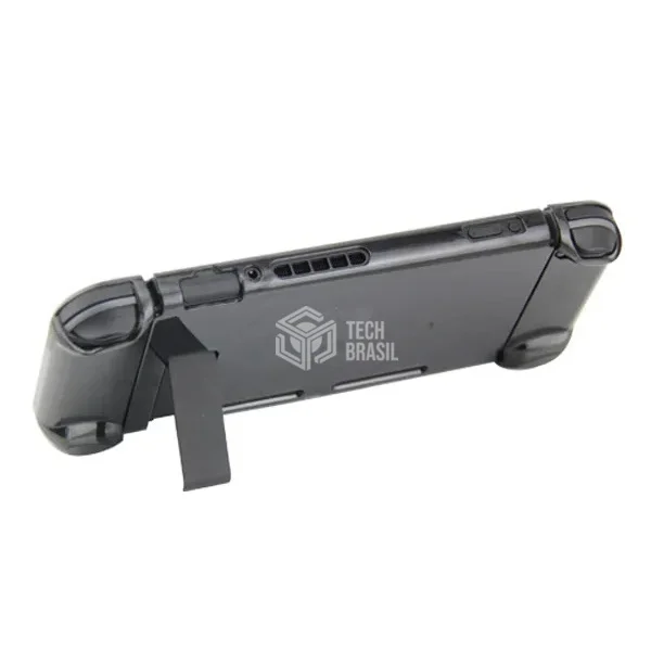 Capa Protetora Dock Flip Case Para Nintendo Switch Joy-con Removível + 4 Caps Transparente Preta