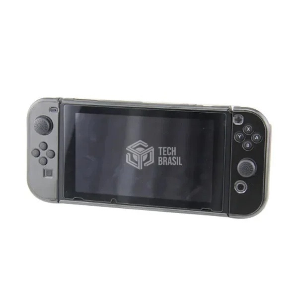 Capa Protetora Dock Flip Case Para Nintendo Switch Joy-con Removível + 4 Caps Transparente Preta