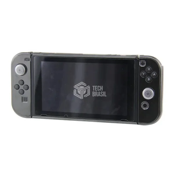 Capa Protetora Dock Flip Case Para Nintendo Switch Joy-con Removível + 4 Caps Transparente Preta