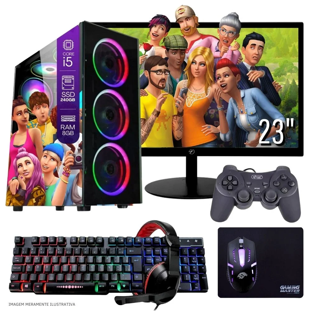 "Computador PC Gamer Completo Balão.info Intel Core I5 SSD 240GB 8GB Teclado Mouse Mouse Pad E Headset Gamer Joystick Monitor 23"" WINDOWS 10 Pro Trial"