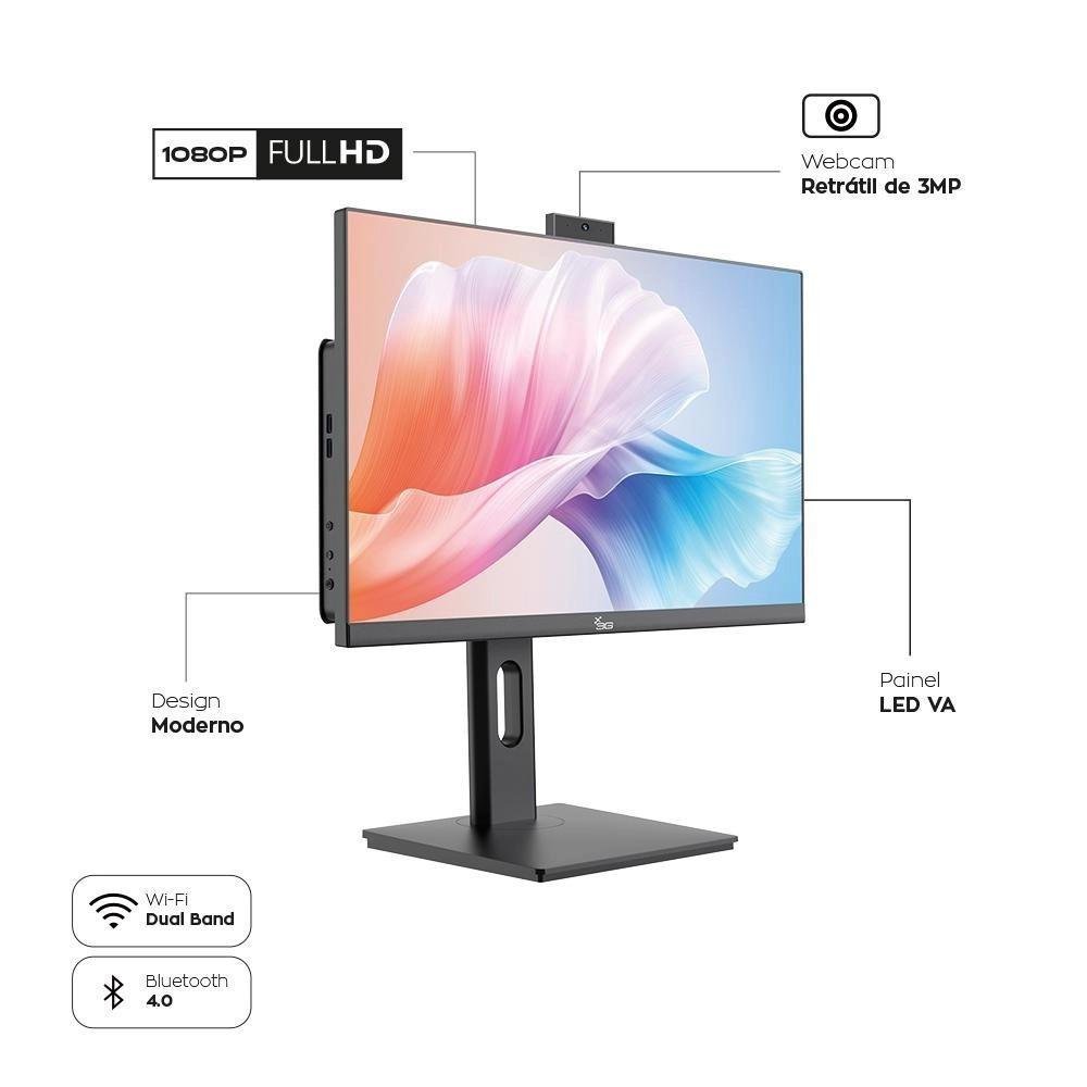 "Computador All In One I5 8GB Ram SSD 960gb Tela 24"" Com Webcam E Ajuste De Altura WINDOWS 10 - Preto" em Campinas - foto 5