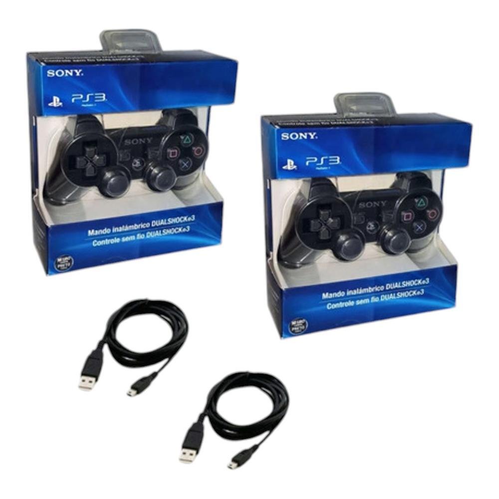 Kit 2 Controle Joystick Compativel Ps3 + Cabo Carregador Nf Kit 2 Controle Joystick Compativel Ps3 + Cabo Carregador Nf