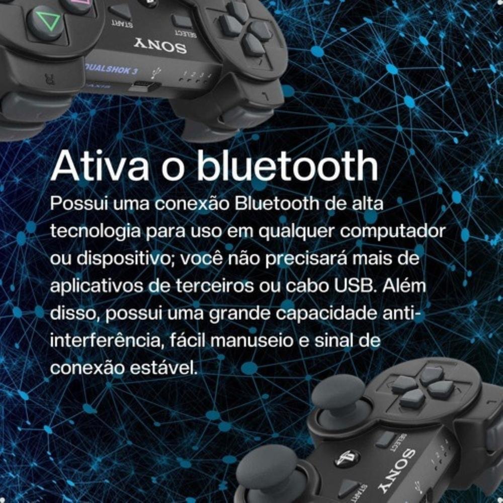 Kit 2 Controle Joystick Compativel Ps3 + Cabo Carregador Nf Kit 2 Controle Joystick Compativel Ps3 + Cabo Carregador Nf