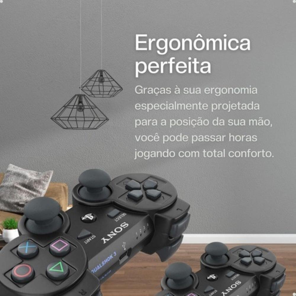 Kit 2 Controle Joystick Compativel Ps3 + Cabo Carregador Nf Kit 2 Controle Joystick Compativel Ps3 + Cabo Carregador Nf