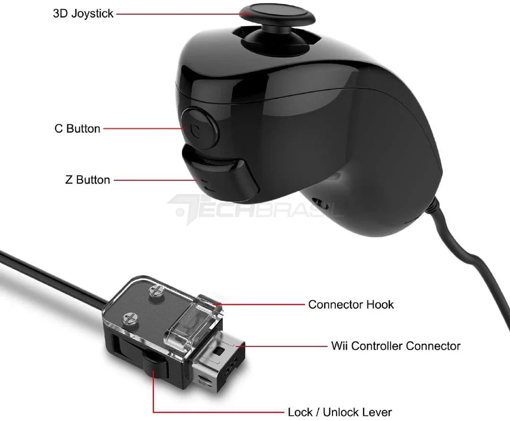 Controle Wii Remote Plus + Nunchuk Compatível Com Nintendo Wii E Wii U Preto.