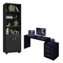 Mesa Para Computador Gamer Drx 5000 E Livreiro Office Com Portas Pequenas Preto Trama - Móveis Leão.