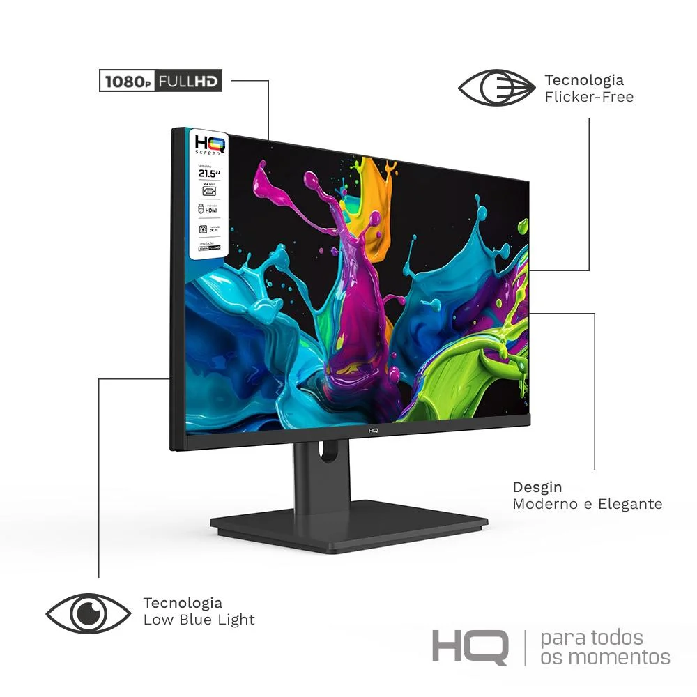 Monitor 21.5" Hq LED, Widescreen, 75hz, 5ms, Fullhd+ 1920x1080, HDMI, Vga, Vesa, Ajuste De Inclinação - M215hq