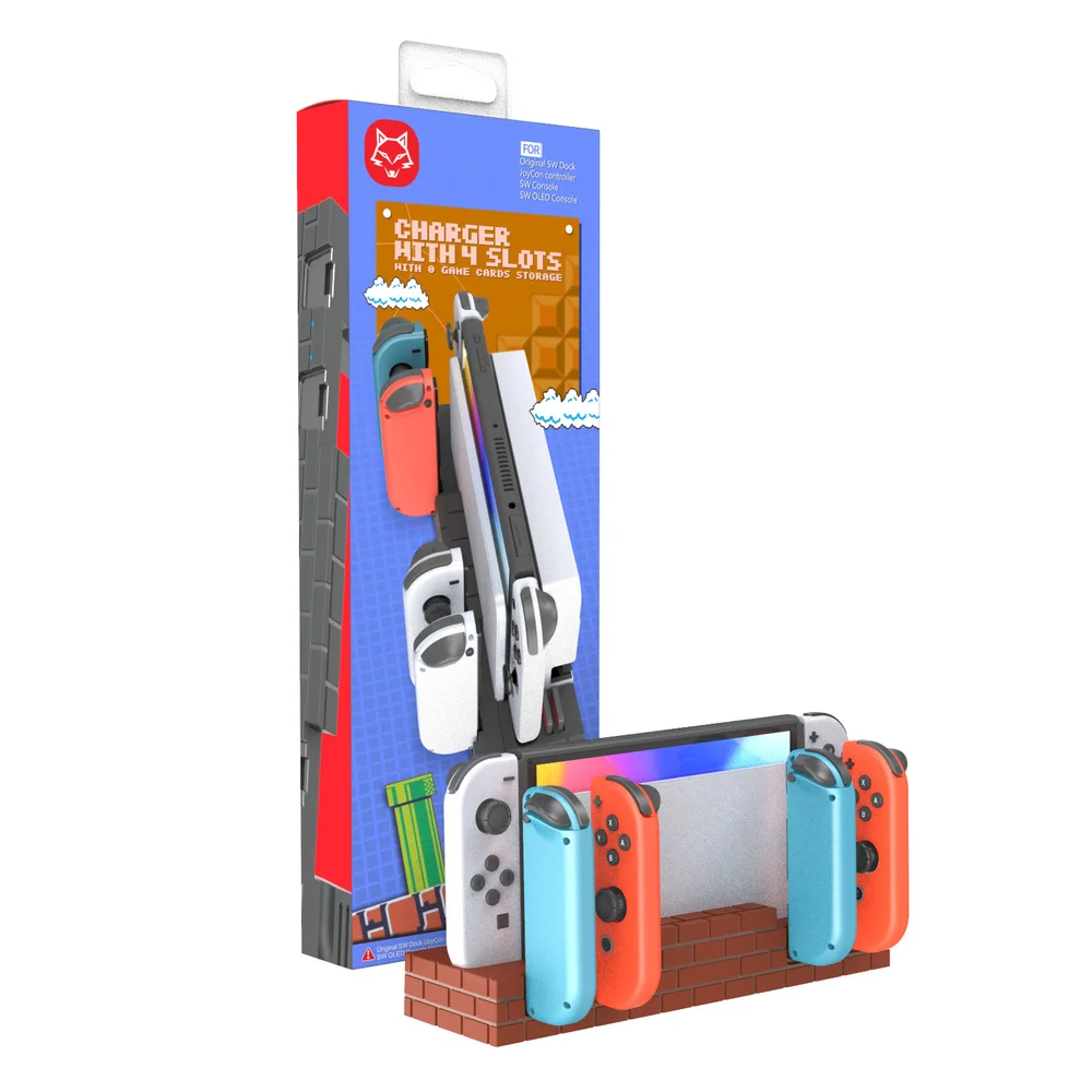 Dock Base Estação De Carregamento Para 4 Controle Joy-con De Nintendo Switch Lite OLED - Armazenamento Para 8 Jogos Marr Dock Base Estação De Carregamento Para 4 Controle Joy-con De Nintendo Switch Lite OLED - Armazenamento Para 8 Jogos Marr