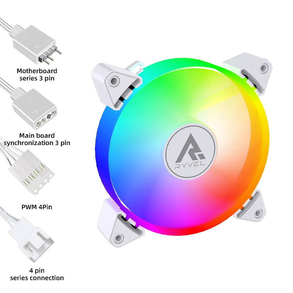 Cooler Fan Ryvel 120mm ARGB 5v Snowy Branco. Cooler Fan Ryvel 120mm ARGB 5v Snowy Branco.