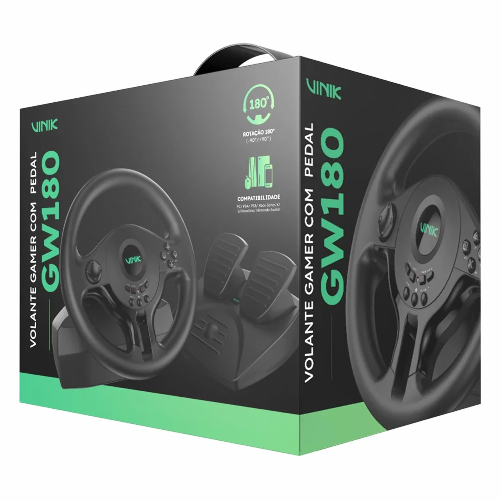 Volante Gamer Vinik Com Pedal Gw180 Para PC / Ps4 / XBOX / Switch Volante Gamer Vinik Com Pedal Gw180 Para PC / Ps4 / XBOX / Switch