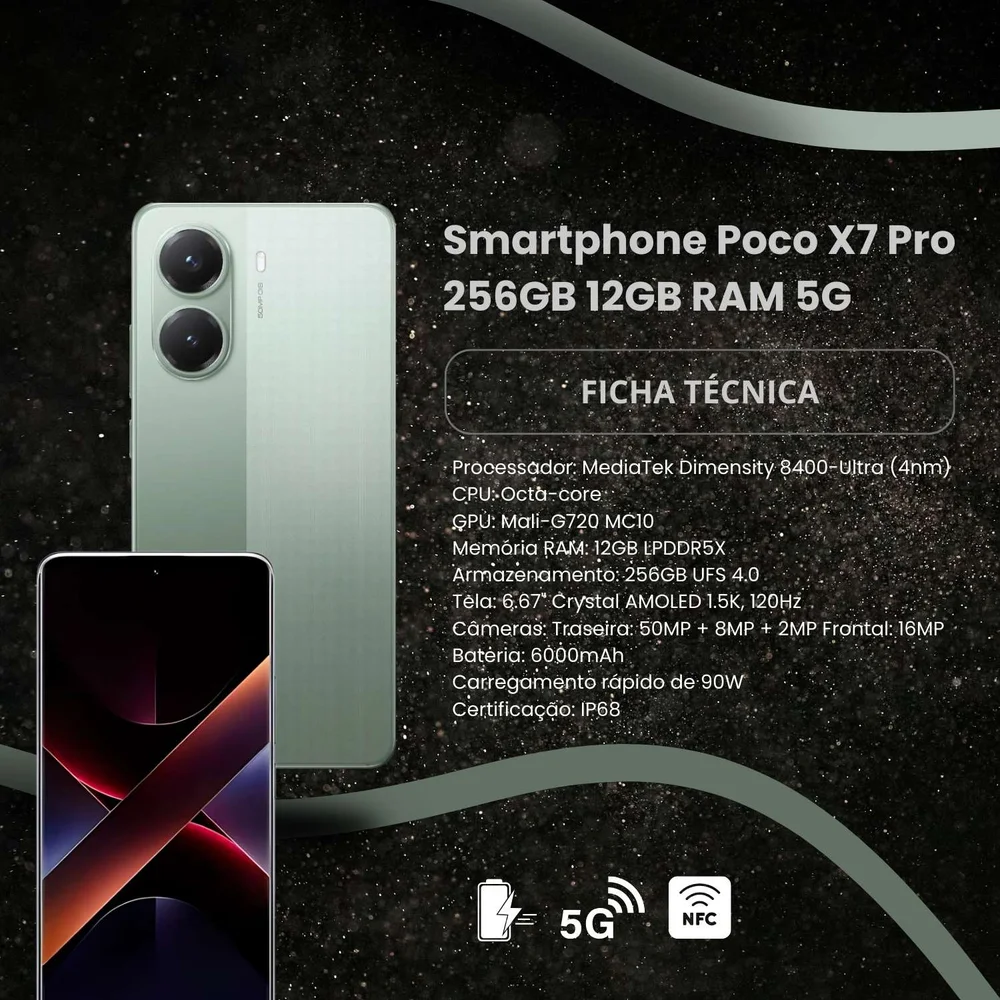 Smartphone Poco X7 Pro 256GB 12RAM 5G Verde