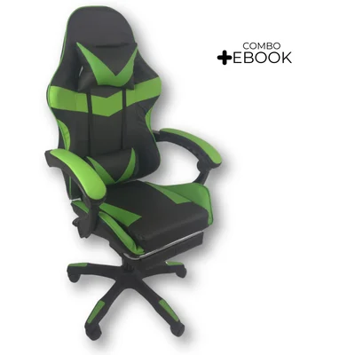 Cadeira Gamer Stillus Ergonômica Com Apoio Para Os Pés - Preto Verde + Ebook
