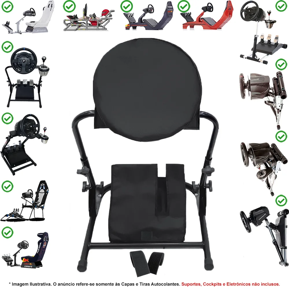 Kit Capas Protetoras Qualicapas Compatíveis C/ Volante E Base T300rs Gt + Capa P/ Pedal T3pa Gt Simulador Thrustmaster