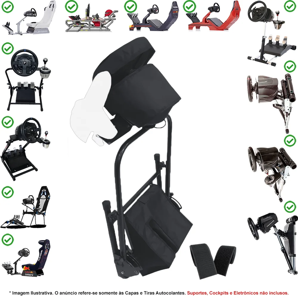 Kit Capas Protetoras Qualicapas Compatíveis C/ Volante E Base T300rs Gt + Capa P/ Pedal T3pa Gt Simulador Thrustmaster