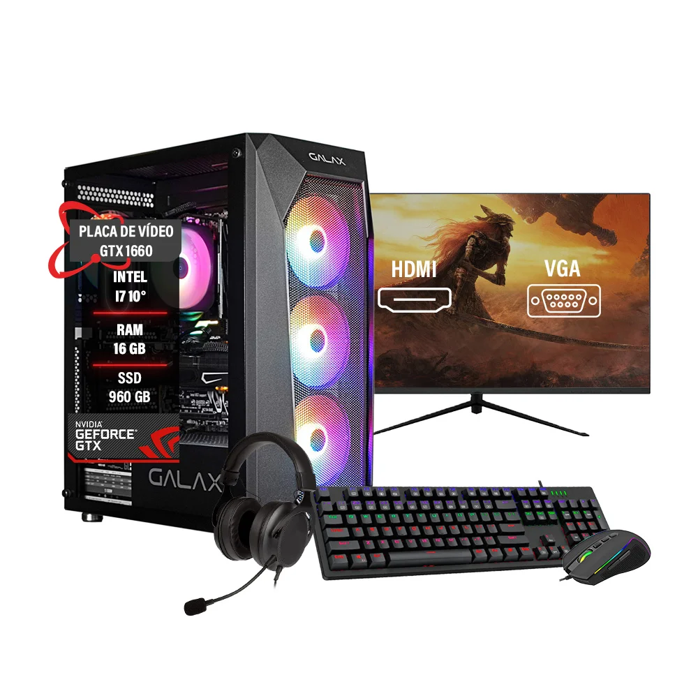 PC Gamer Completo I7 10º 16gb SSD 960 Gtx 1660