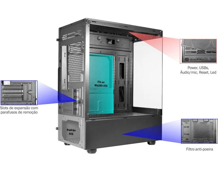 Gabinete Gamer Aquário Medusa Micro Atx Cg-01tw