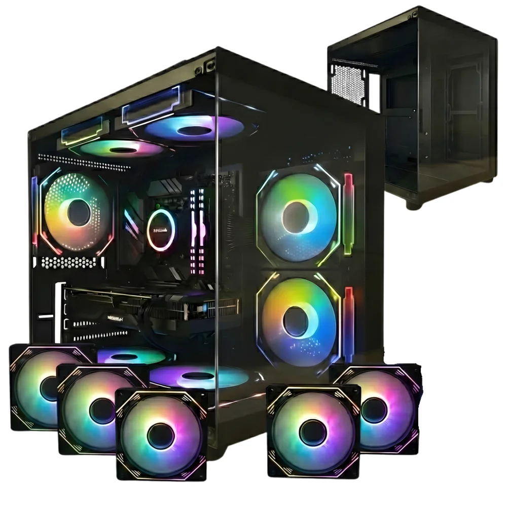 Gabinete Gamer Preto Aquário com 5 Fans RGB Inclusas Mini Tower para Placas Micro Atx Mini ITX Vidro Temperado Gabinete Gamer Preto Aquário com 5 Fans RGB Inclusas Mini Tower para Placas Micro Atx Mini ITX Vidro Temperado